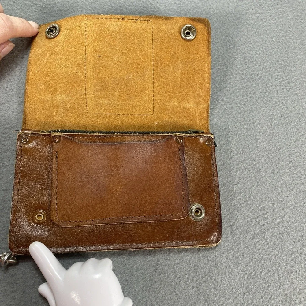 Vintage Harley Davidson Trucker Leather Wallet Tan With Chain Flaw